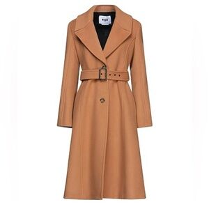 MSGM Beige/Tan/Camel Coat Wool Blend IT 42 NWT Belt Single Breasted Wide Lapel
